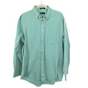 Ralph Lauren Chaps Classic Green Striped Mens Button Down Dress Shirt Size 16.5